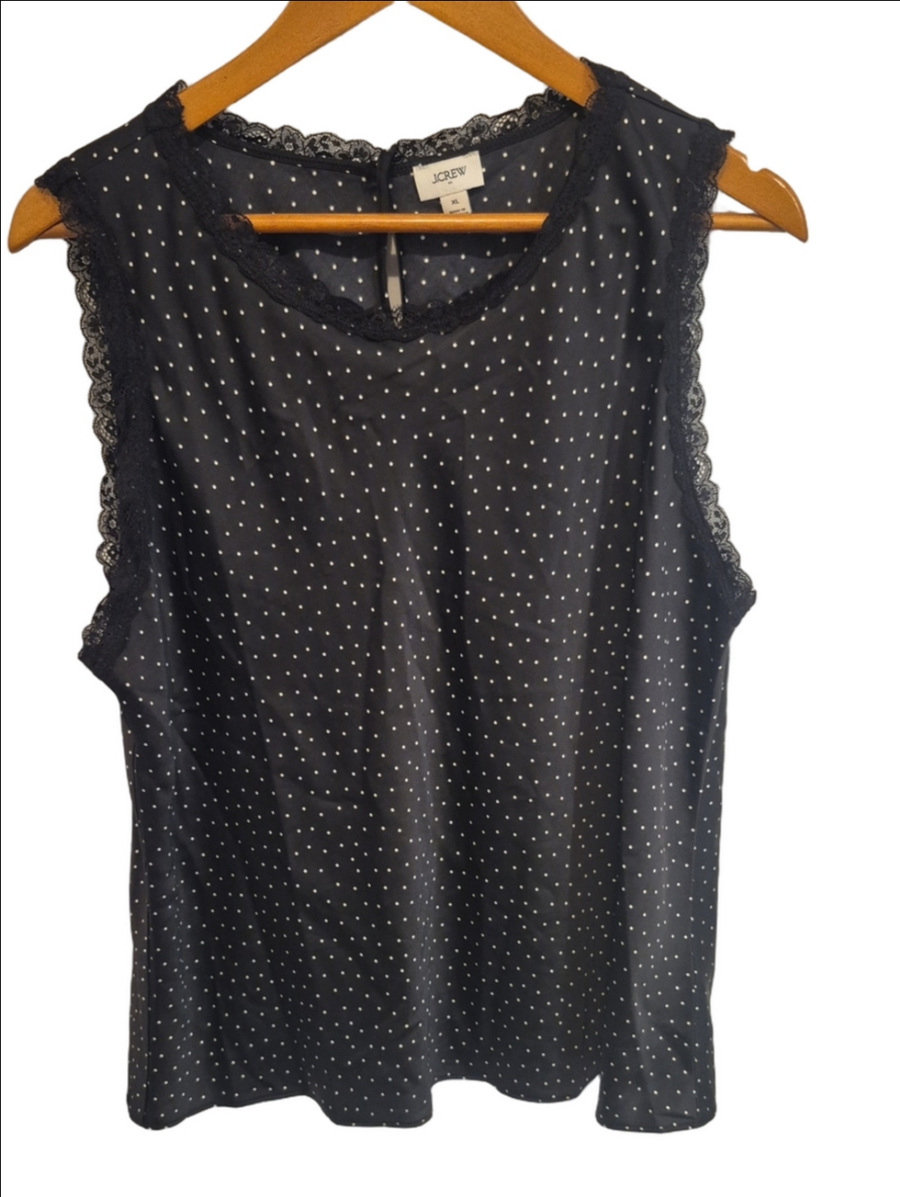 J. Crew Black Polka Dot Lace-Trim Sleeveless Camisole